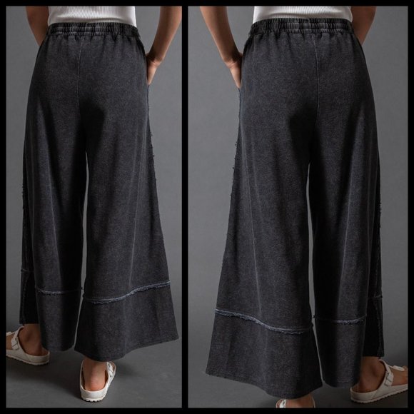 EASEL "Criss Cross" Cotton Mineral Washed Flared Wide Cropped Leg Palazzo Pants - Picture 7 of 11